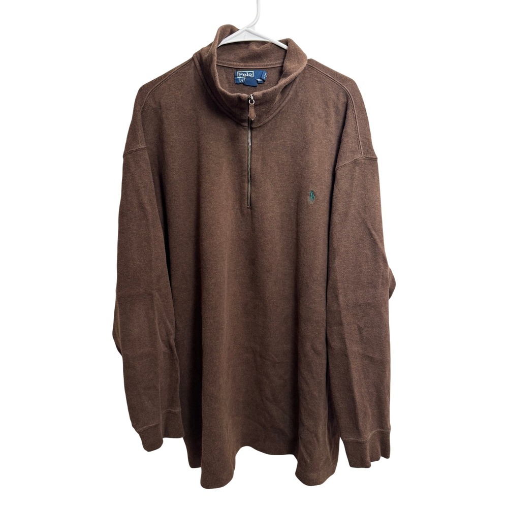 Polo Ralph Lauren Mens 3XB Big Classic Brown Cotton Quarter Zip Pullover Sweater